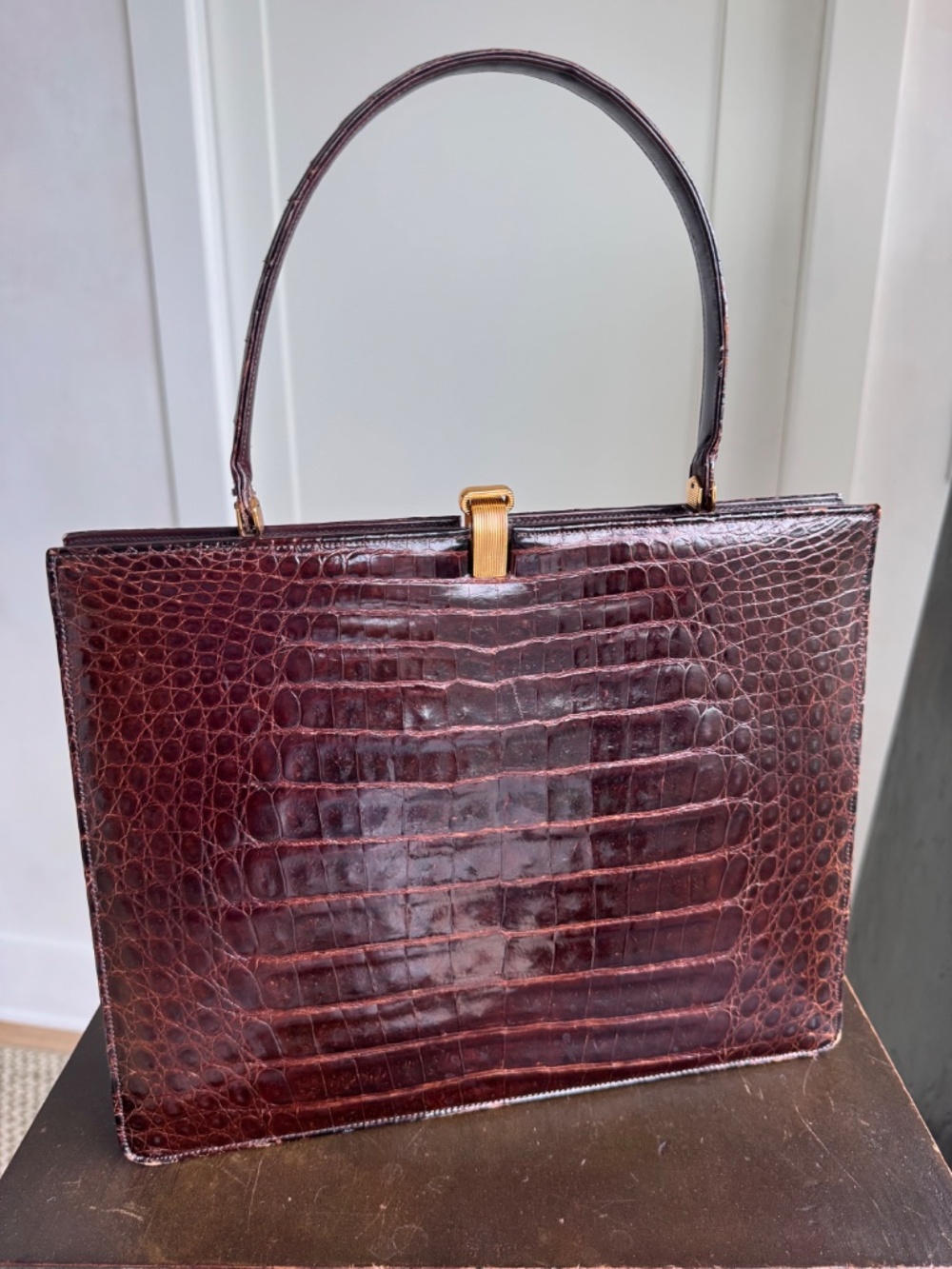 Manon genuine vintage alligator skin structured top-handle handbag
